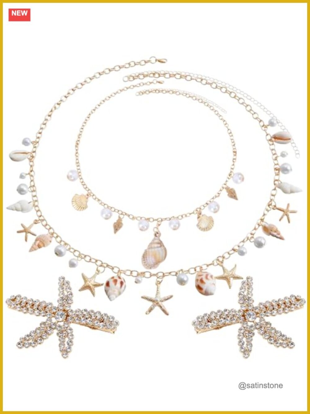 Mermaid Costume Jewelry Set Waist Chain Necklace Hairpins Ocean Theme